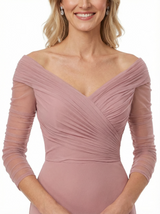 Chicsew Chiffon V-Neck Tulle Sleeves Mermaid Mother Of The Bride Dresses Formal Evening Gowns