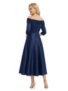 Chicsew Floral Applique Mother Of The Groom Dresses Off Shoulder Satin A-Line Tea-Length Gown