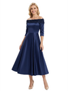 Chicsew Floral Applique Mother Of The Groom Dresses Off Shoulder Satin A-Line Tea-Length Gown
