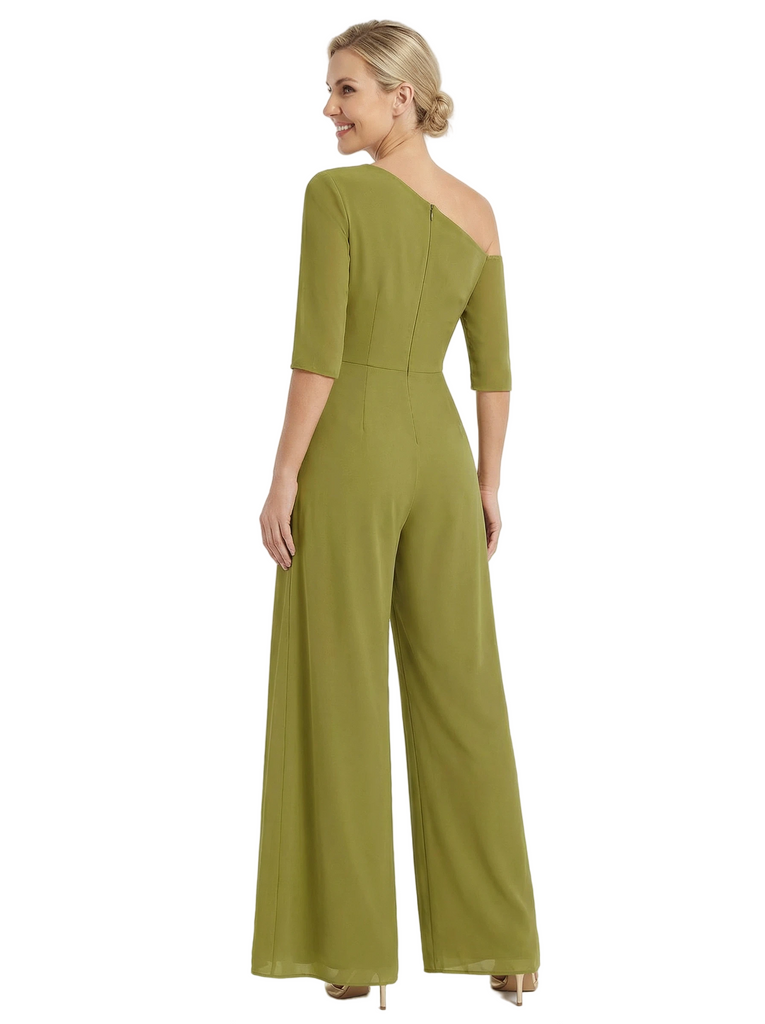 Chicsew Unique Half Sleeves Jumpsuit Mother Of The Bride Chiffon Modern Pantsuit