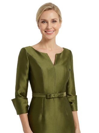 Chicsew Sophisticated Knee-Length Mother Of The Bride Dress Satin V-Neck Long Sleeves