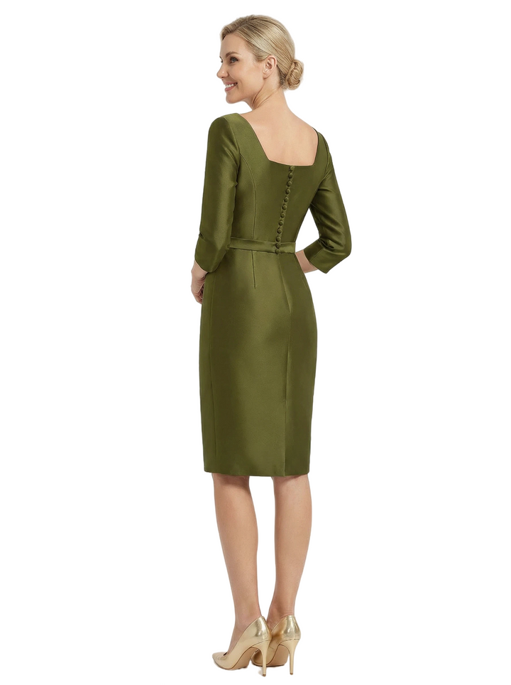 Chicsew Sophisticated Knee-Length Mother Of The Bride Dress Satin V-Neck Long Sleeves