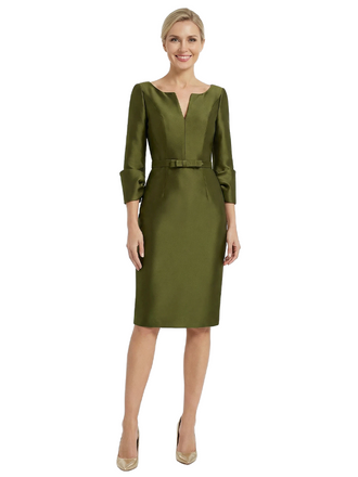 Chicsew Sophisticated Knee-Length Mother Of The Bride Dress Satin V-Neck Long Sleeves