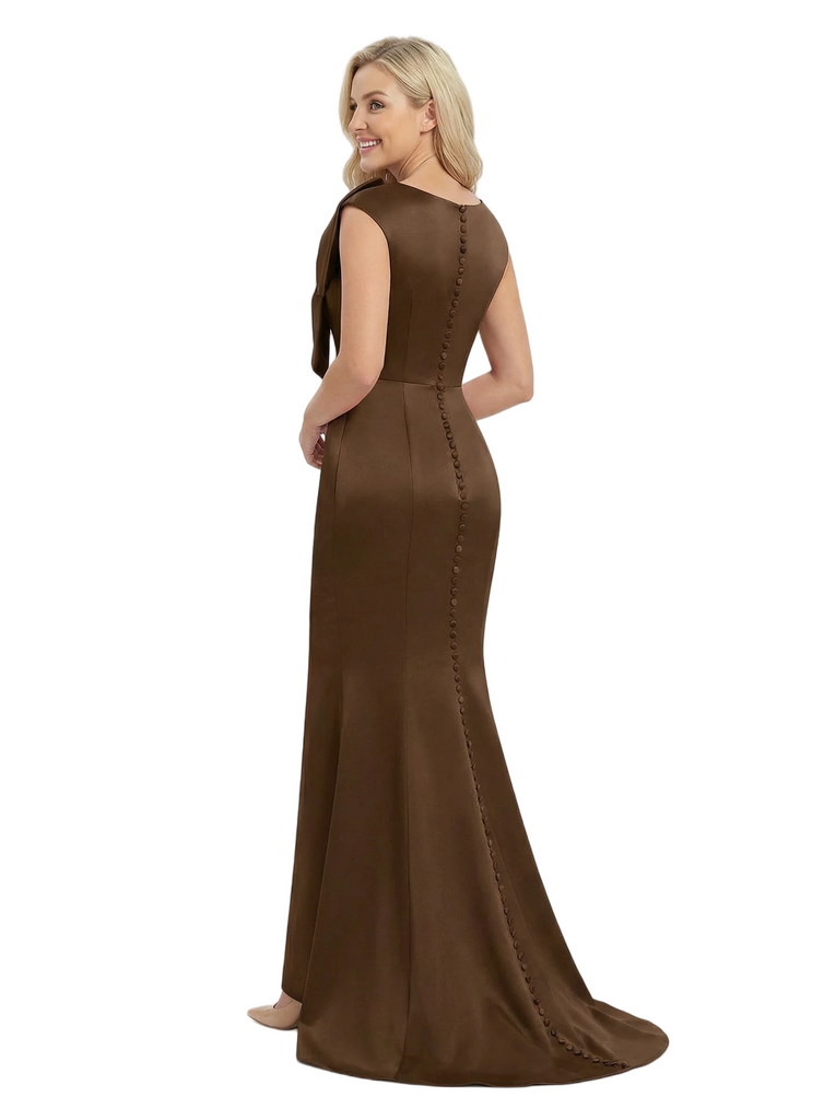 Chicsew Fancy Satin Asymmetric Neckline Mermaid Mother Of The Groom Gowns With Train