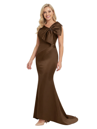 Chicsew Fancy Satin Asymmetric Neckline Mermaid Mother Of The Groom Gowns With Train