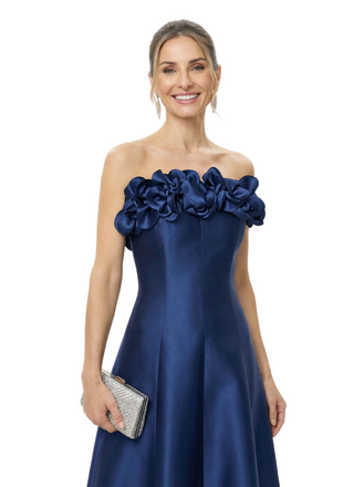 Chicsew Elegant Strapless Satin A-Line Mother Of The Bride Gowns With 3D Floral Appliques
