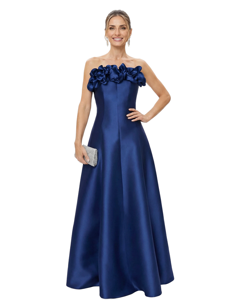 Chicsew Elegant Strapless Satin A-Line Mother Of The Bride Gowns With 3D Floral Appliques