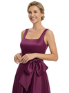 Chicsew Classy Square Neck Satin Side Slit Mother Of The Bride Dresses A-Line Gown With Bow