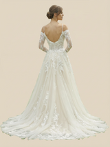 A-Line Long Sleeves Lace Maxi Long Wedding Dresses With Detachable Overskirt