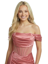 Elegant Off Shoulder Sleeveless Ruched Satin Mermaid Prom Dress With Side Overlay