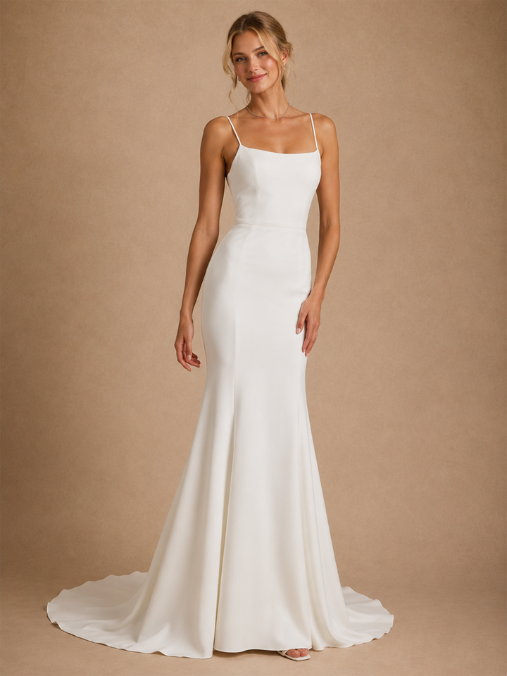 ChicSew Sexy Mermaid Spaghetti Straps Sleeveless Crepe Long Wedding Dresses