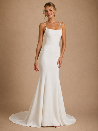 ChicSew Sexy Mermaid Spaghetti Straps Sleeveless Crepe Long Wedding Dresses