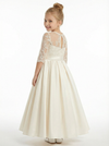 3/4  Sleeve Lace Flower Girl Dress, Satin Ball Gown Silhouette , Illusion-Neck Bodice