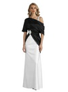 Elegant Black And White Satin Mermaid Asymmetrical Long Mother Of The Bride Dresses