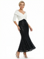 Elegant Black And White Sequin V-Neck Mermaid Half Sleeves Ankle-Length Mother Of The Bride Dresses