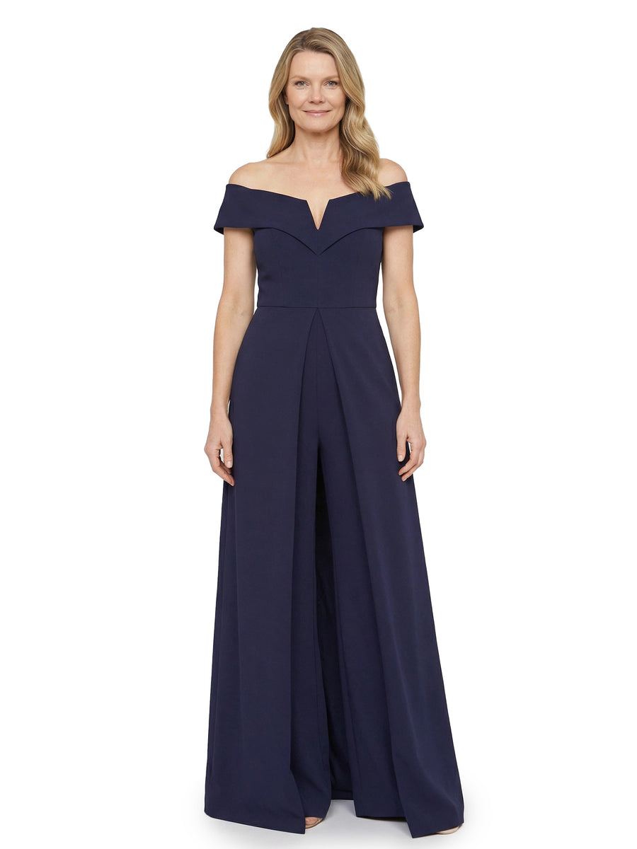 Chicsew Off Shoulder Sleeveless Jumpsuit Floor Length Stretch Crepe For Mother Of The Bride