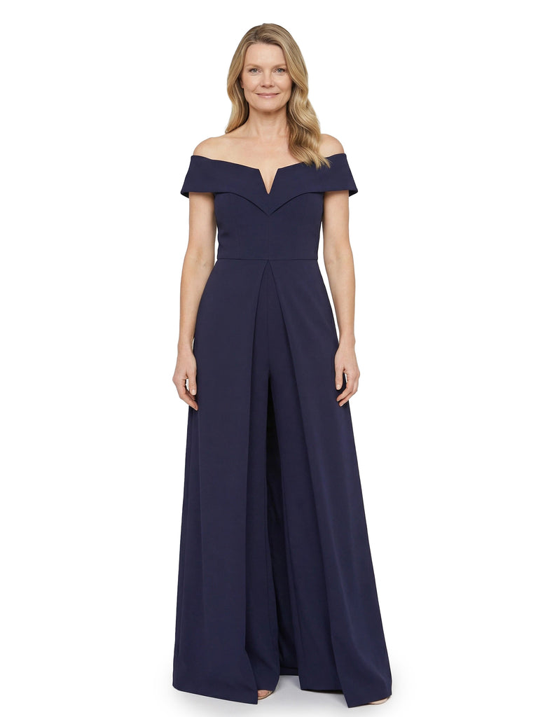Chicsew Off Shoulder Sleeveless Jumpsuit Floor Length Stretch Crepe For Mother Of The Bride