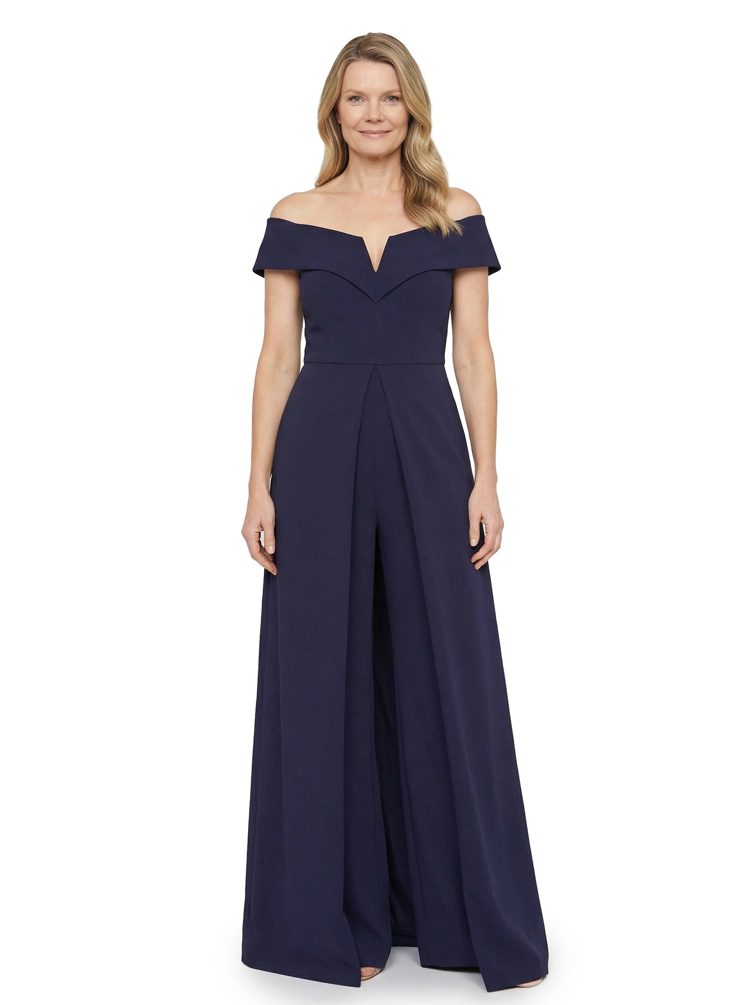 Chicsew Off Shoulder Sleeveless Jumpsuit Floor Length Stretch Crepe For Mother Of The Bride