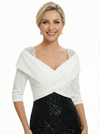 Elegant Black And White Sequin V-Neck Mermaid Half Sleeves Ankle-Length Mother Of The Bride Dresses