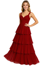 Cute V-neck Ruffles A-Line Floor-Length Long Party Prom Dresses