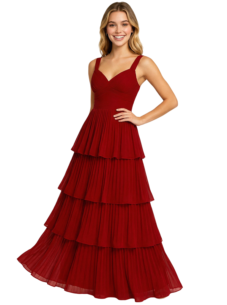 Cute V-neck Ruffles A-Line Floor-Length Long Party Prom Dresses
