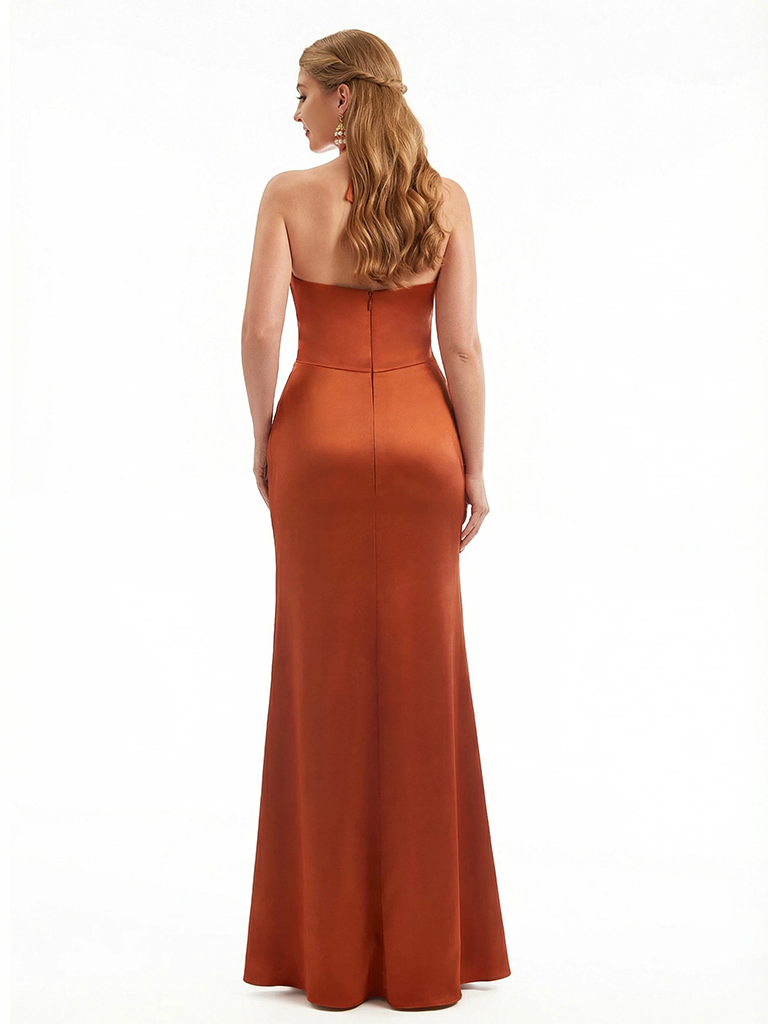 Sexy Mermaid Halter Twisted Knot Silky Satin Long Evening Formal Dresses For Women Side Slit