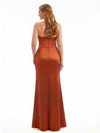 Sexy Mermaid Halter Twisted Knot Silky Satin Long Evening Formal Dresses For Women Side Slit