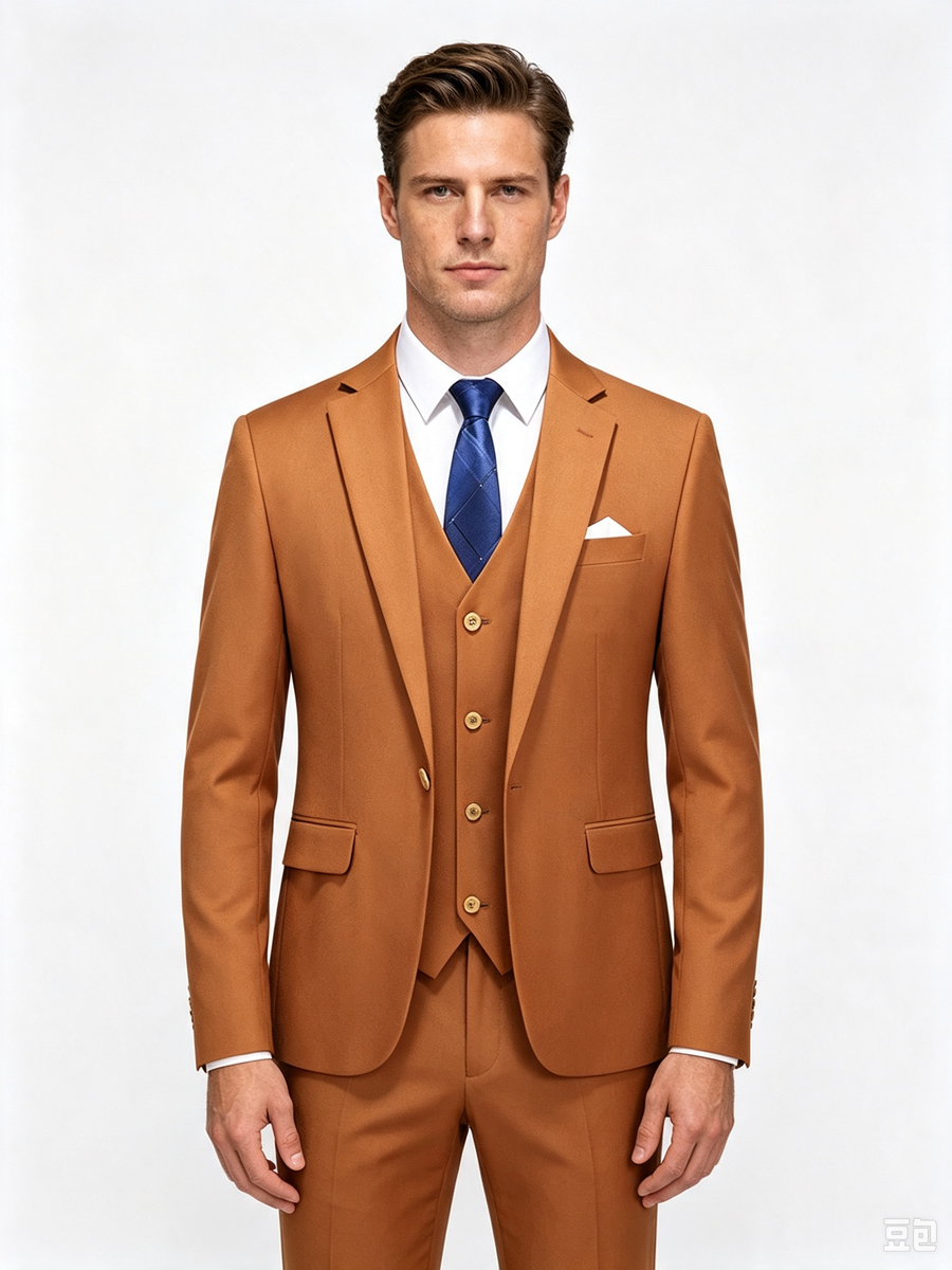 Classic 3 Piece Brown Men's Suit with Regular Fit and Sophisticated Peak Lapel