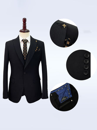 Black Casual Men's Suit Slim Fit Single Breasted 2 Piece Business Tuxedos CN512