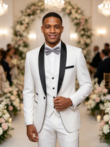 Color Blocking 3 Piece White Men's Suit with Regular Fit and Sophisticated Peak Lapel