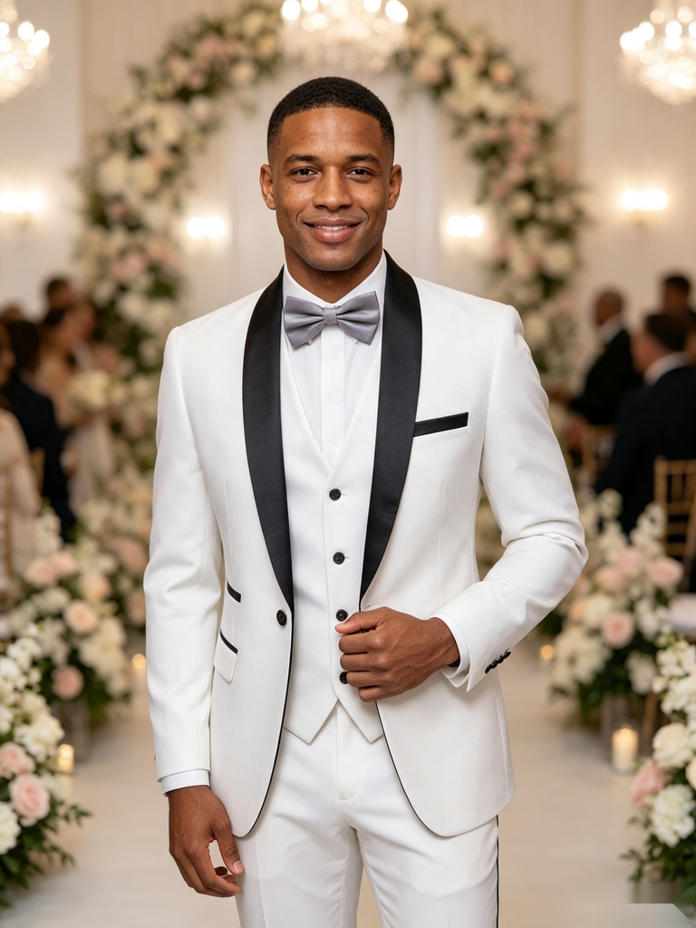 Color Blocking 1 Piece White Men's Suit with Regular Fit and Sophisticated Peak Lapel