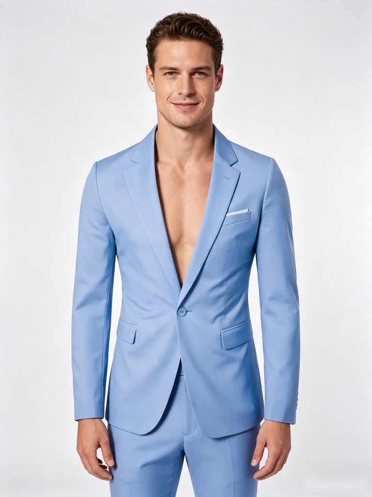 Classic 1 Piece Blue Men's Suit with Regular Fit and Sophisticated Peak Lapel