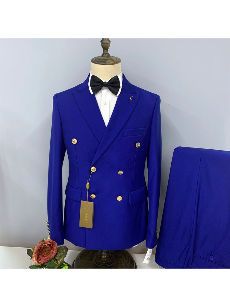 Royal Blue Casual Men's Suit Slim Fit Double Breasted 3 Piece Business Tuxedos CN537