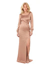 Elegant Soft Satin Long Sleeves Side Slit Mermaid Long Mother of The Bride Dresses