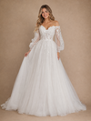 ChicSew Elegant V-Neck 3/4 Sleeves A-Line Tulle Floor-Length Wedding Dress With Lace Appliques