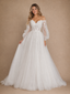 ChicSew Elegant V-Neck 3/4 Sleeves A-Line Tulle Floor-Length Wedding Dress With Lace Appliques