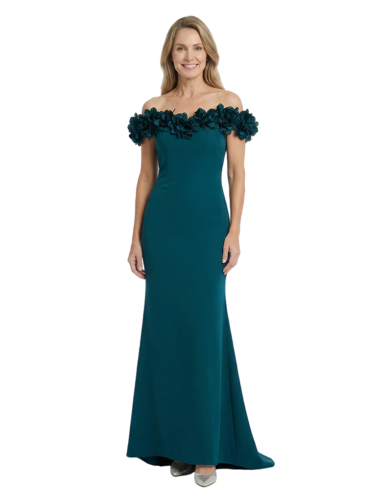 ChicSew Off The Shoulder Floral Applique Evening Dress Crepe Mermaid Mother Of The Groom Gown