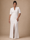 ChicSew Unique Crepe Mermaid V-Neck Half Sleeves Floor-Length Wedding Dress With Slit