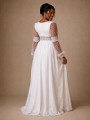 ChicSew Elegant V-Neck Long Tulle Sleeves Chiffon A-Line Maxi Wedding Dress