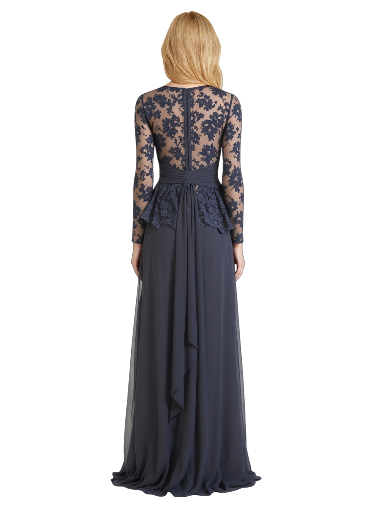 Elegant Chiffon V-Neck Long Sleeves Lace A-Line Long Mother Of The Bride and Groom Dresses