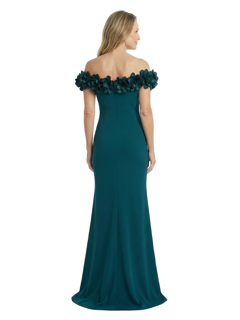 ChicSew Off The Shoulder Floral Applique Evening Dress Crepe Mermaid Mother Of The Groom Gown