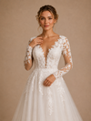 ChicSew Fancy V-Neck Lace Tulle Long Sleeves Maxi A-Line Wedding Dress