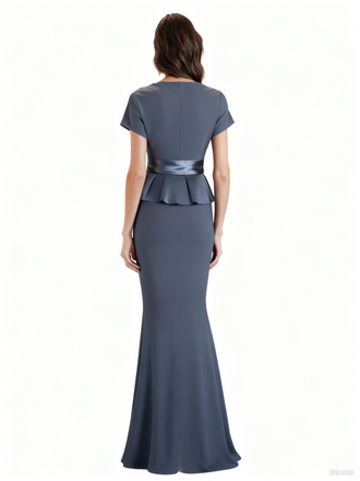 Elegant V-Neck Short Sleeves Chiffon Mermaid Long Grooms Mom Dresses for Wedding