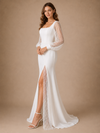 ChicSew Unique Mermaid Square Neck Crepe Beaded Tulle Long Sleeves Floor-Length Wedding Dress