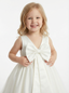 Illusion Lace Flower Girl Dress, Sleeveless Appliqué Bodice, Soft Tulle Tea Length