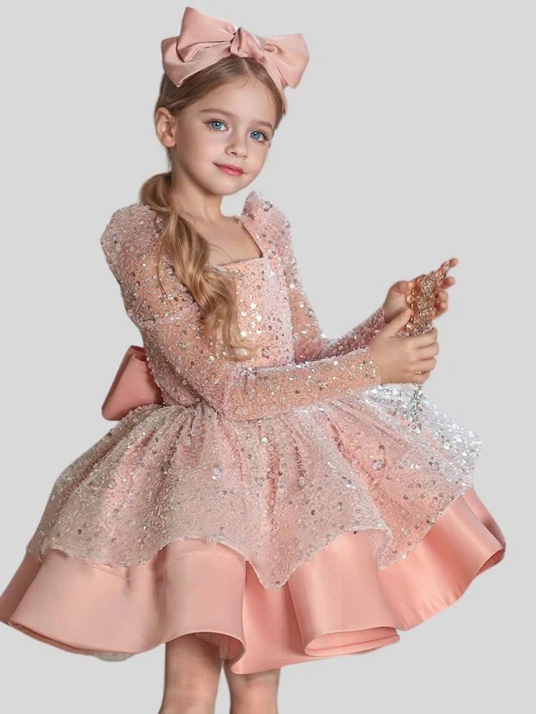 Lace Flower Girl Dress Long Sleeve A Line Knee Length Kids Formal Wear for Wedding Party