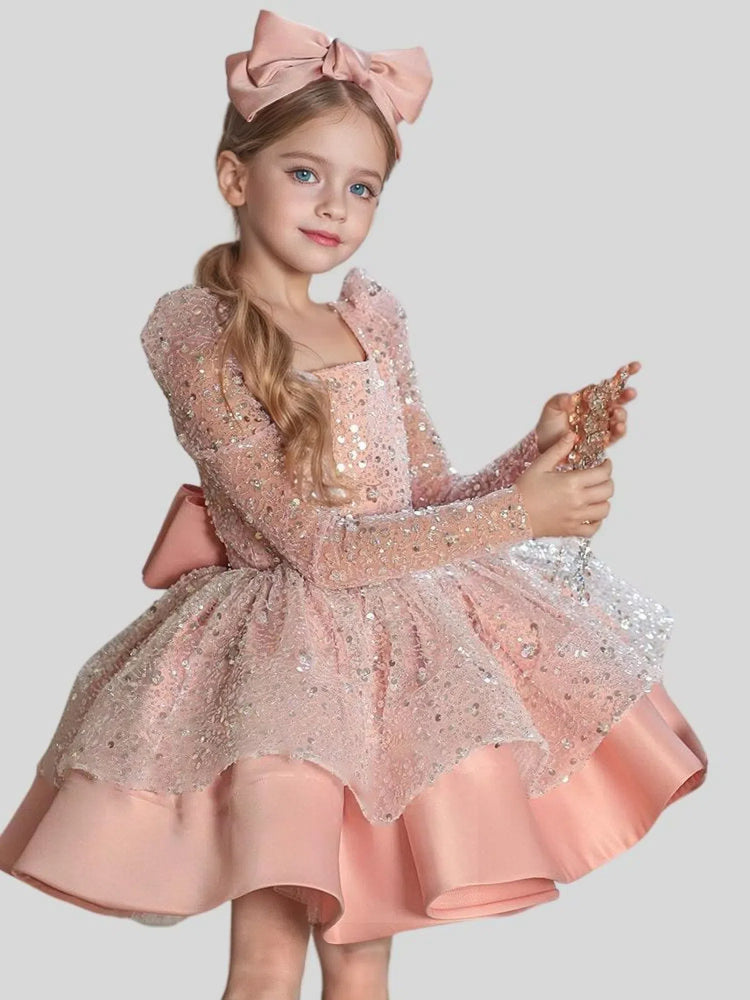 Lace Flower Girl Dress Long Sleeve A Line Knee Length Kids Formal Wear for Wedding Party Lace Flower Girl Dress Long Sleeve A Line Knee Length Kids Formal Wear for Wedding Party