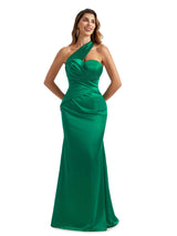 Sexy One Shoulder Long Satin Formal Bridesmaid and Wedding Guest Dresses