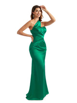 Sexy One Shoulder Long Satin Formal Bridesmaid and Wedding Guest Dresses