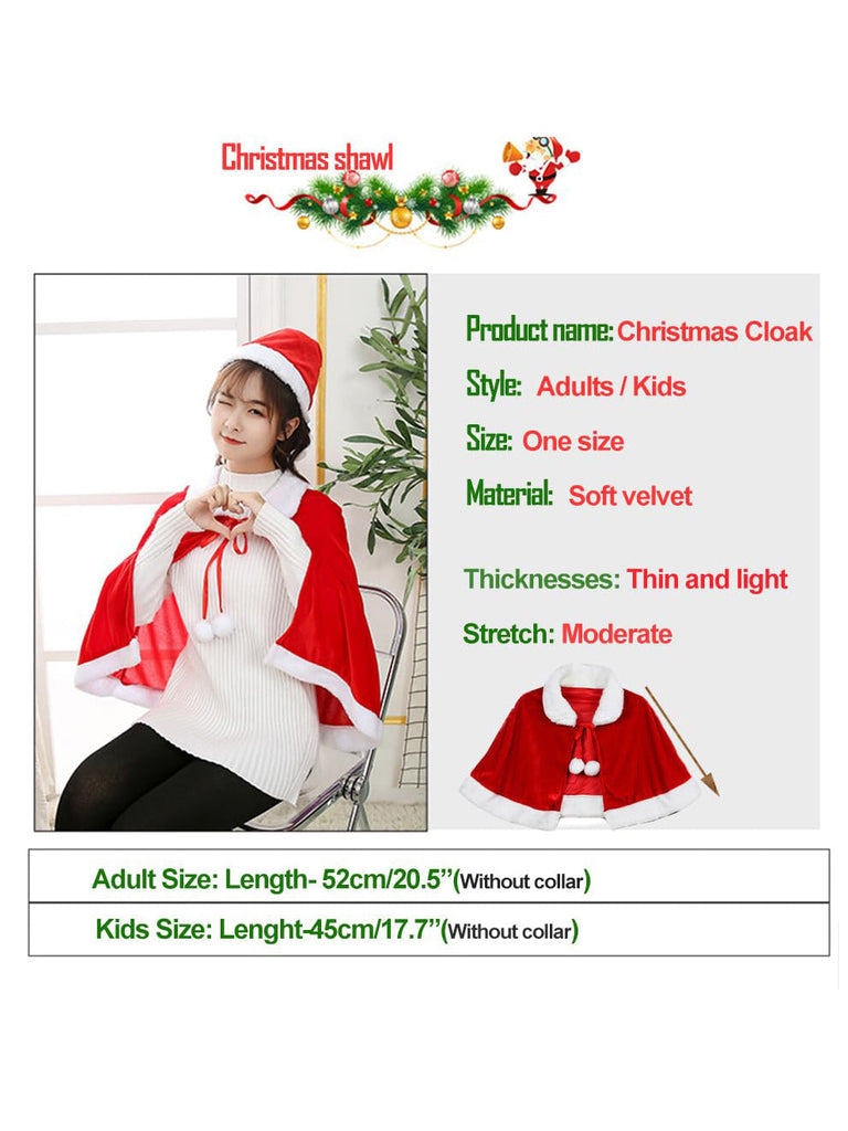 Christmas Velvet Shawl Cloak Cape Mrs Santa Claus Cape Robe Halloween Costume Red